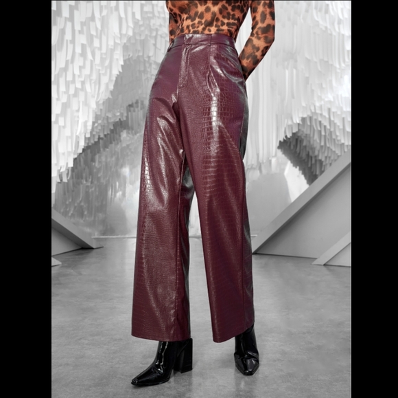 Zara Pants - Zara Leather Snakeskin Wide Leg Pants Size XS EUC